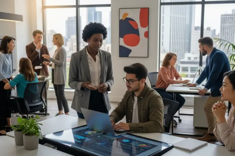 Group of multiethnic business people working together in creative office, using laptop and tablet computer. Multiethnic corporate business team concept